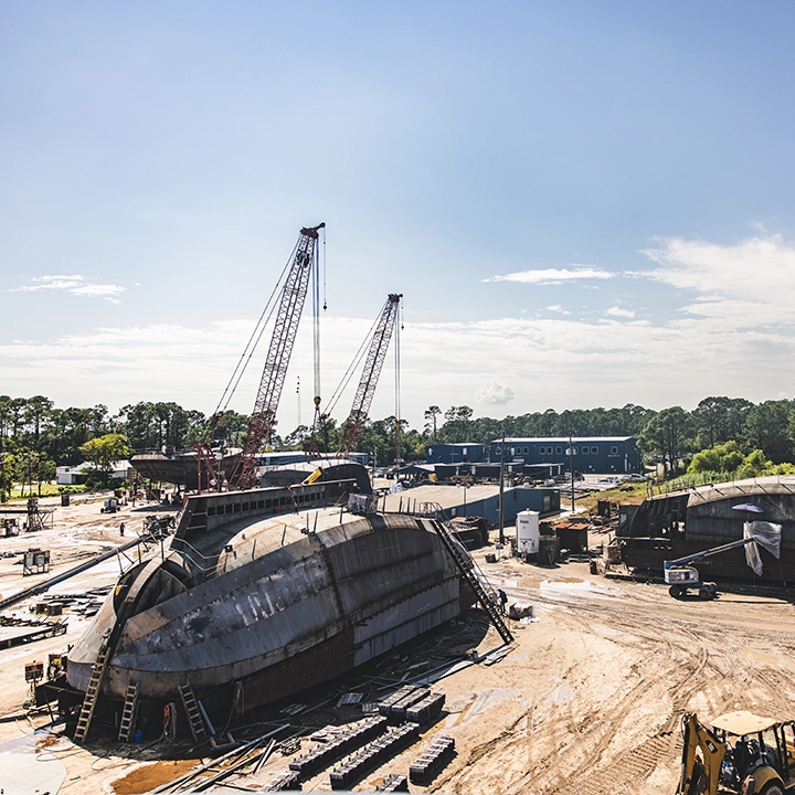 shot of property from above with boats being built