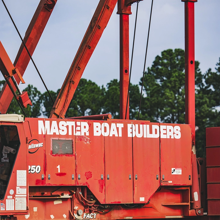 master boat builders painted on crane